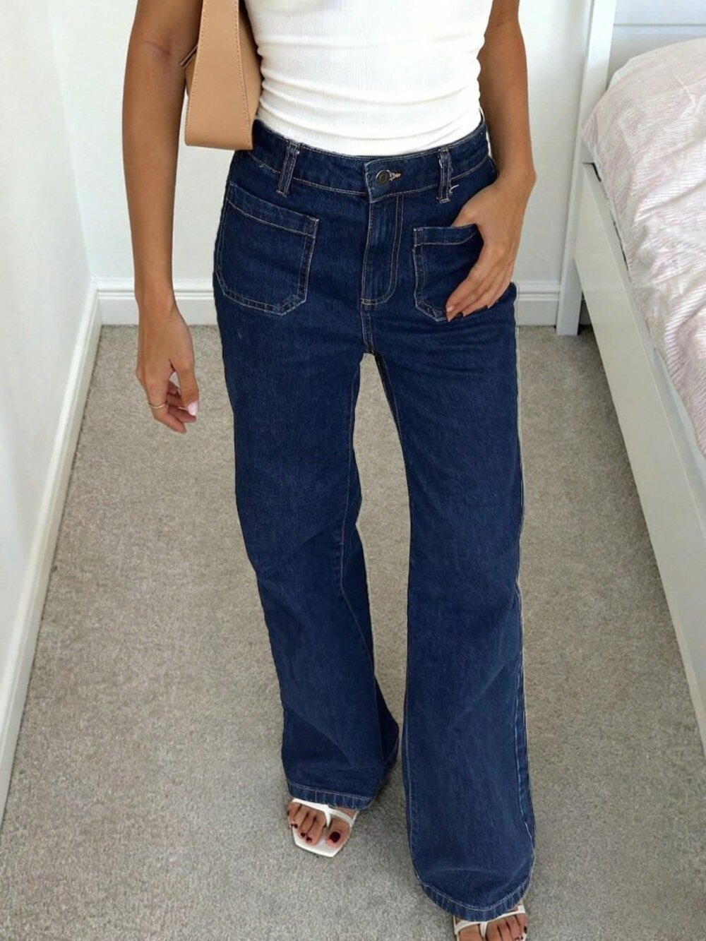 Dark Wash Casual Women's Non-Stretch Zipper Fly Straight Leg Jeans